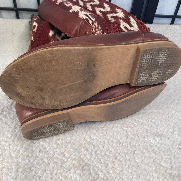 Reef Leather Fabric Knee High Boots Brown 6 - Picture 9 of 10